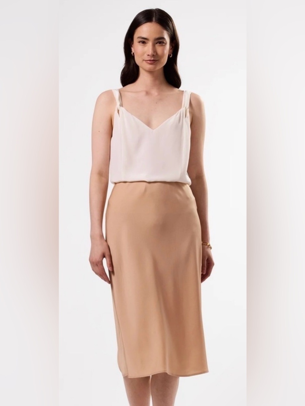Amour Vert Eve Stretch Silk Skirt - Biscotti
